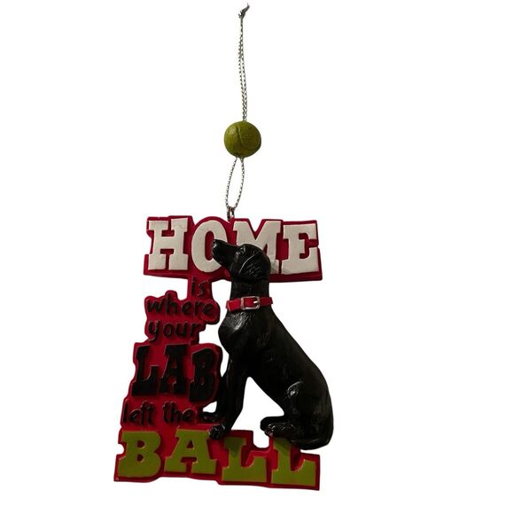 Christmas Ornament Black Lab And Saying Home Is Where Your Lab Left The Ball - Picture 1 of 5